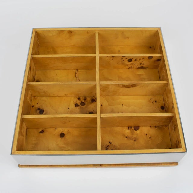 1960s Tommaso Barbi Italy Chrome and Burl Wood Large-Scale Box For Sale - Image 5 of 13