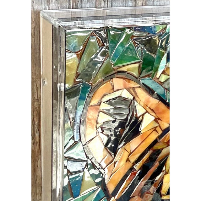 Amber Vintage Glass Mosaic of Tiger in Lucite Box Wall Sculpture For Sale - Image 8 of 10