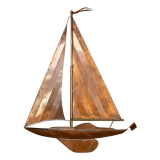 Vintage 20th Century Wall Hanging Copper Sculpture of a Racing Yacht, 1960s For Sale