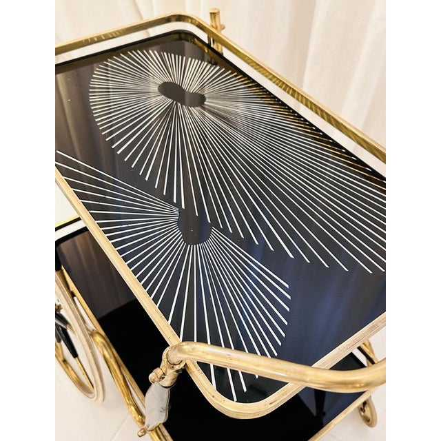 Art Deco Brass and Black Glass Serving Bar Trolley, 1950s For Sale - Image 9 of 18