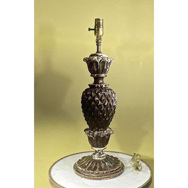 Wood Antique Italian Single Hand Carved Table Lamp For Sale - Image 7 of 11
