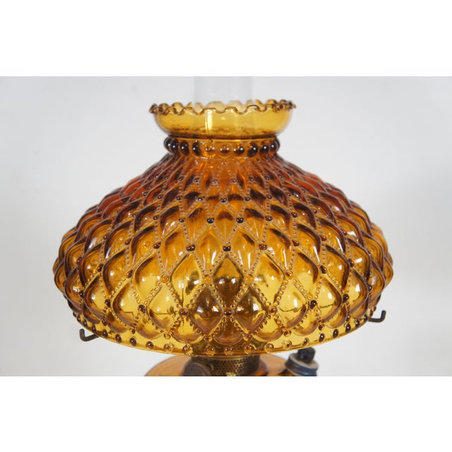 1930s Aladdin Amber Quilted Glass Hobnail Hurricane Vanity Oil Lamp For Sale - Image 10 of 12