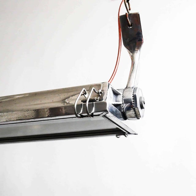Large Fluorescent Double Pendant in Flat Cast Aluminum, 1970s For Sale - Image 10 of 11