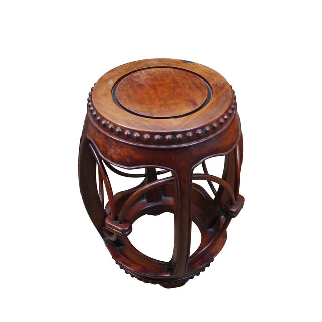 Chinese Mid 20th Century Chinese Rosewood Barrel Drum Stool Garden Seat Pedestal Plant Stand 19" For Sale - Image 3 of 13