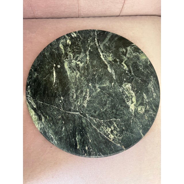 Mid-Century Modern Round Green Marble Serving Tray For Sale - Image 3 of 7