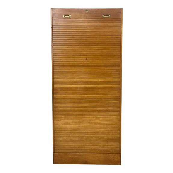 Large Mid-Century Oak Roll-Top Cabinet, 1960s For Sale