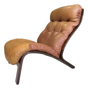 Mid-Century Modern Norwegian Tan Leather Lounge Chair by Oddvin Rykken for Rybo Rykken & Co
