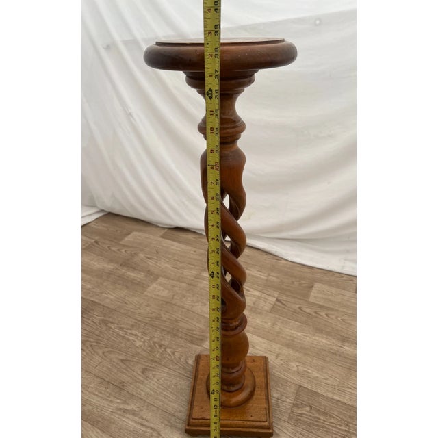 Vintage Plant Stand Tall Table Barley Twist Pedestal Column Round Top Walnut 1a For Sale In Palm Springs - Image 6 of 9