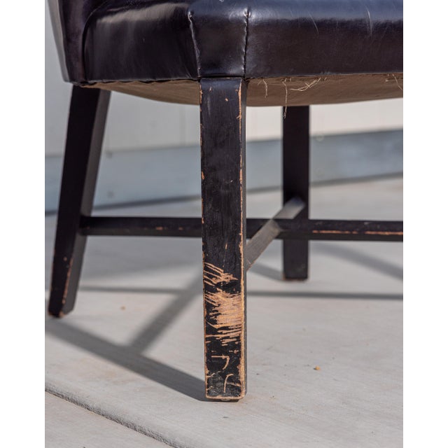 Pair of Vintage Black Vinyl Barrel Back Club Armchairs With Nailhead Trim For Sale - Image 10 of 15