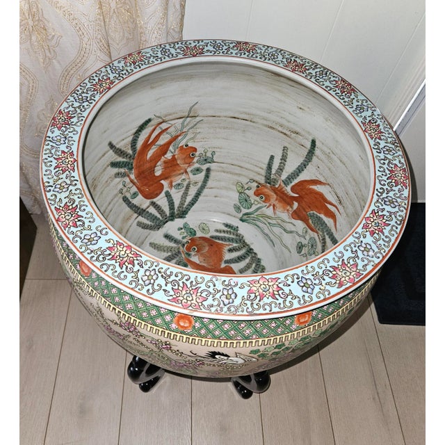 Chinese Fish Bowl Planter Monumental Pot, Ebony Stand - Porch, Patio, Sunroom, Decor Centerpiece For Sale In Palm Springs - Image 6 of 7