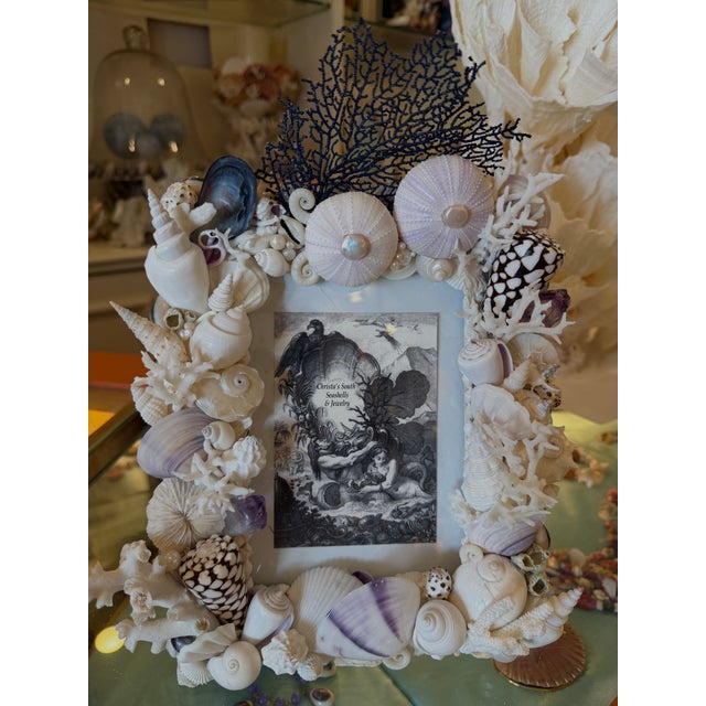 Custom CSS Seashell Frame in White & Purple Shells For Sale - Image 9 of 9