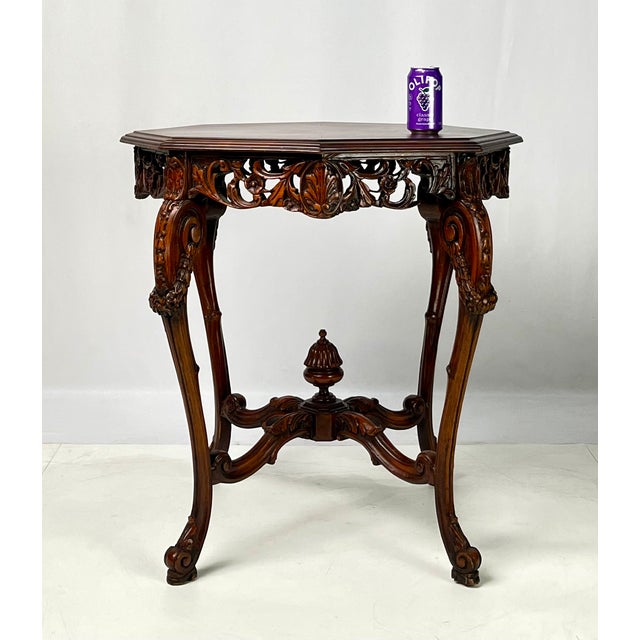 Rococo Revival Carved Walnut & Burl Octagonal Accent Table For Sale - Image 16 of 16