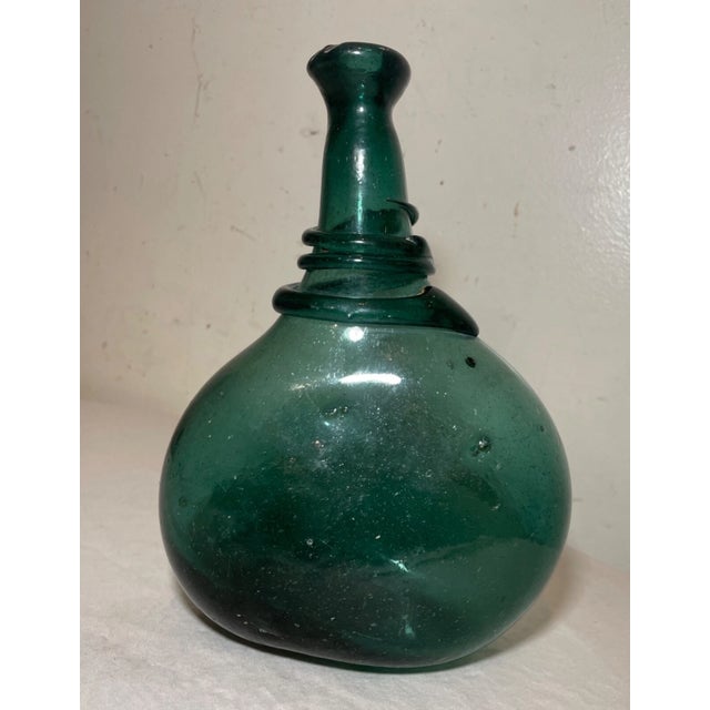 Bottle Green Antique 18th Century Hand Blown Middle Eastern Green Saddle Flask Bottle Jar For Sale - Image 8 of 13