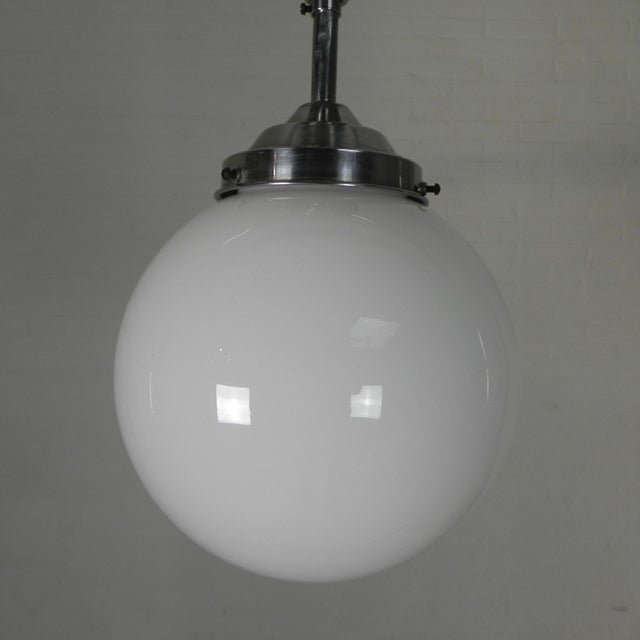 Art Deco Pendant Lamp with Opaline Glass Globe, 1930s For Sale - Image 6 of 12