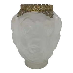1930’s Barolac Molded Frosted Art Glass Vase With Roses Design Czech Artist Joseph Inwald