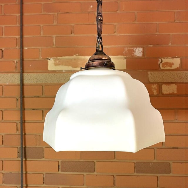 Art Deco White Opaline Glass Hanging Lamp, 1940s For Sale - Image 11 of 11