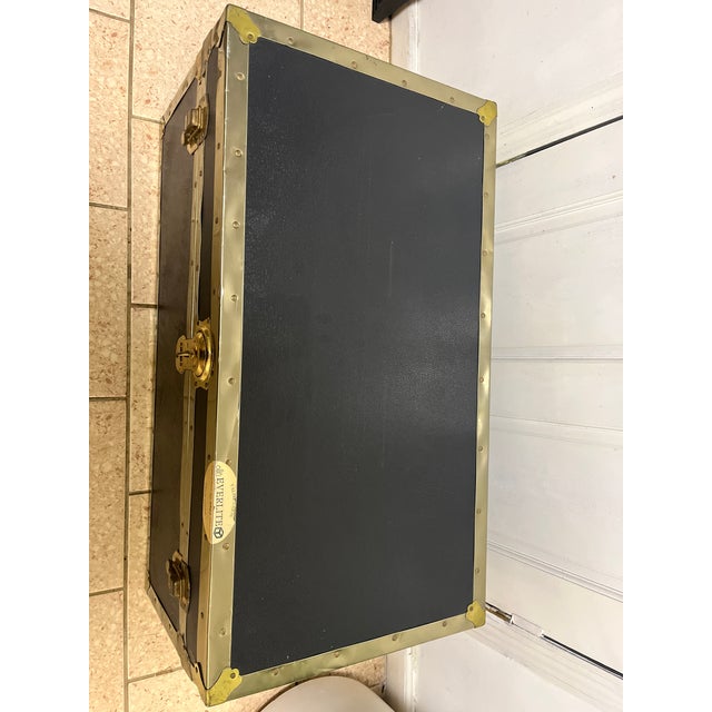 Black Antique Everlite Black and Brass Steamer Trunk Made in Canada For Sale - Image 8 of 13