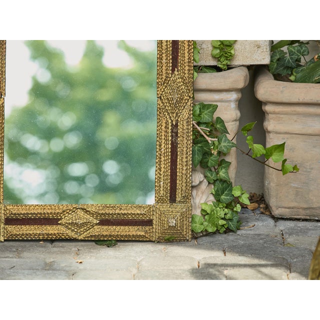 Gilt Wood Tramp Art French Folk Mirror With Raised Pyramidal Motifs, Circa 1900 For Sale - Image 10 of 15