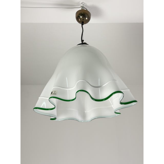 Milk and Green Murano Glass Fazzoletto Pendant in the style of Venini, 1970s. For Sale - Image 12 of 12