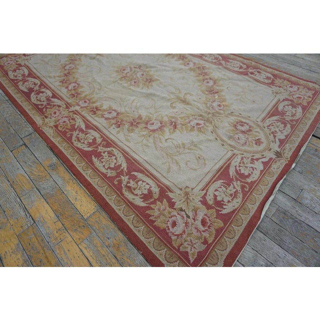 Textile Special Tan Beige Color With Great Geometric Design Vintage Needlepoint Rug For Sale - Image 7 of 15