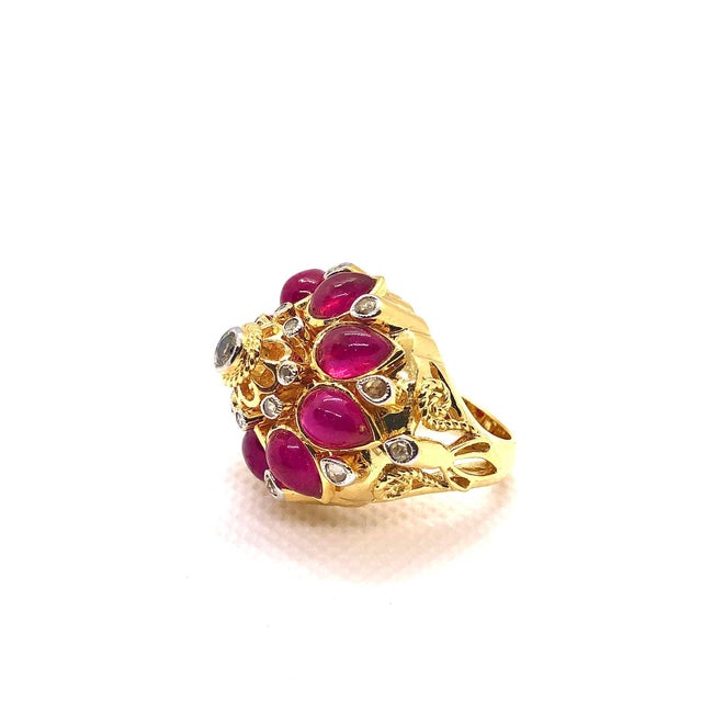 Bochic "Capri" Vintage Ruby & Diamond Ring Set In 18K Gold & Silver For Sale - Image 4 of 18