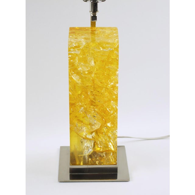 1970s Marie-Claude de Fouquieres Yellow Fractal Resin and Chrome Table Lamp For Sale - Image 5 of 8