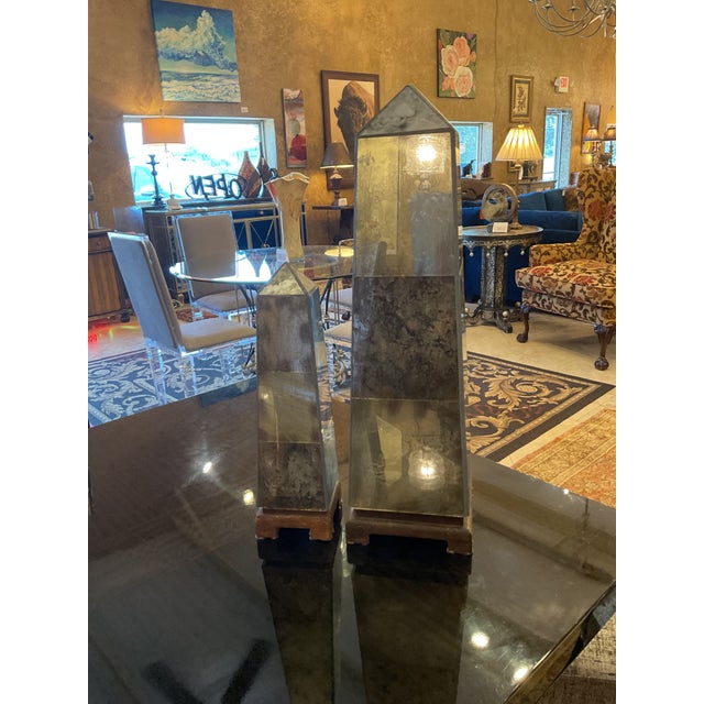 Set of 2 Antique Mirrored Obelisks For Sale - Image 4 of 6