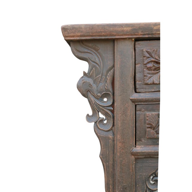 Early 18th Century Early 18 Century Hand Carved 3 Drawers Antique Chinese Table For Sale - Image 5 of 8