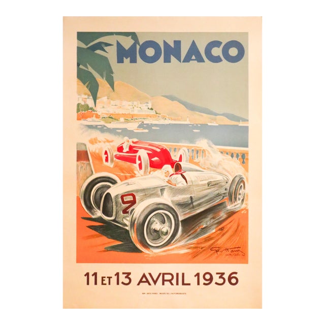 1936 (1985 Re-Issue) Monaco Grand Prix Poster - Geo. Ham For Sale