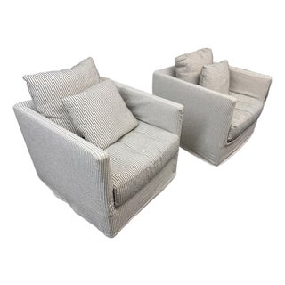 Verellen Millie Swivel Chairs + Slipcover Sets, Pair For Sale