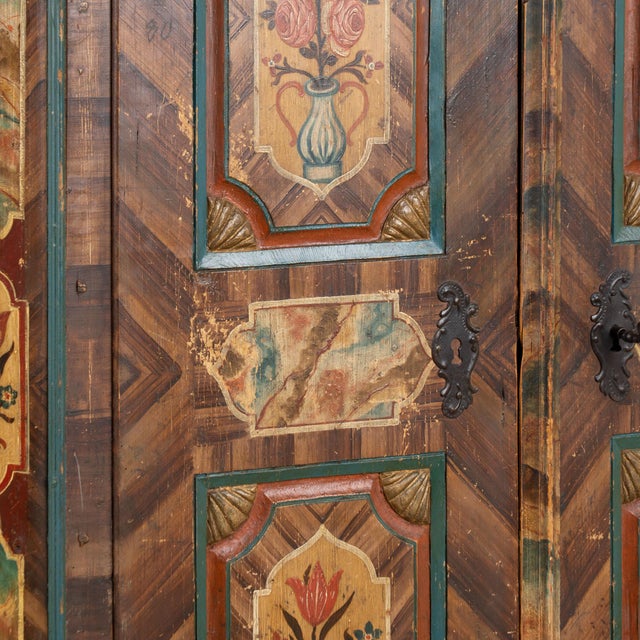1803 Hungarian Original Hand-Painted Pine Two-Door Armoire For Sale - Image 9 of 14