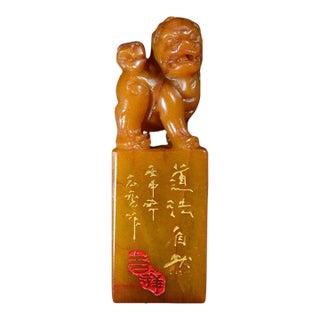 Vintage Chinese Shoushan Tianhuang Stone Seal With Ancient Beast Finial For Sale