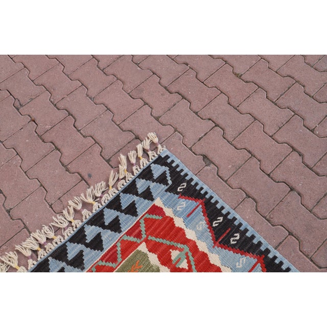 Blue 1970s Mid-Century Modern Blue Kilim Rug For Sale - Image 8 of 8