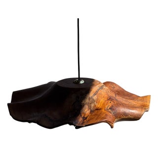 Large Flat Wavy Leaf-Shaped Teak Pendant Light with Floral Stripes, 1980s For Sale