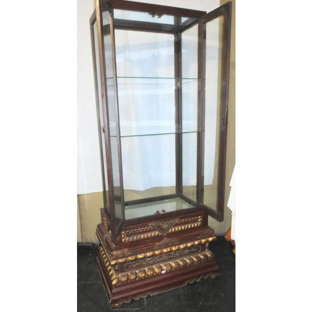Vintage Buddhist Display case from China. Custom construction. Traditional high double lotus base with a plinth-on-plinth...