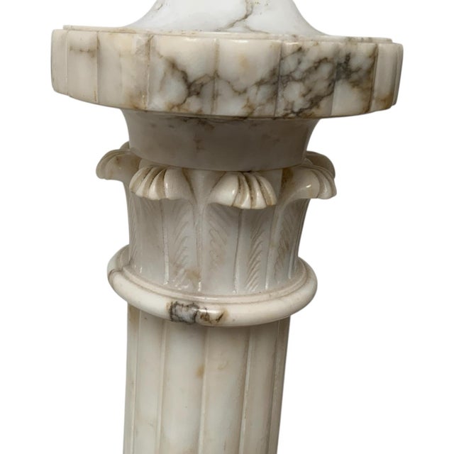 Vintage Italian Neoclassical Alabaster Column Table Lamps With Laurel Wreath Finials - a Pair For Sale - Image 4 of 10
