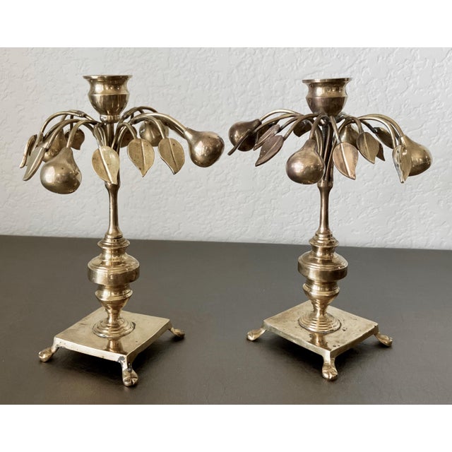 Circa 1970 Mottahedeh Brass Pear Tree Candlestick Holders - A Pair For Sale - Image 13 of 18