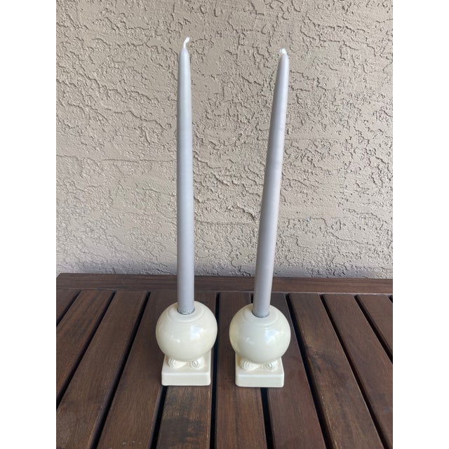 Art Deco Art Deco 1930's Fiesta® Original Ivory Bulb Candle Holders - Pair For Sale - Image 3 of 4