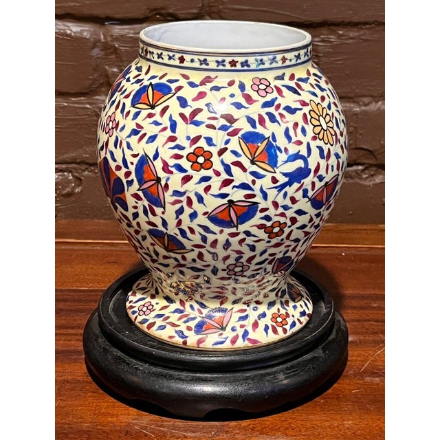 Vintage Thai Benjarong Porcelain Floral & Butterfly Vase (8" H) Presenting an extraordinary vintage Benjarong-style Thai...