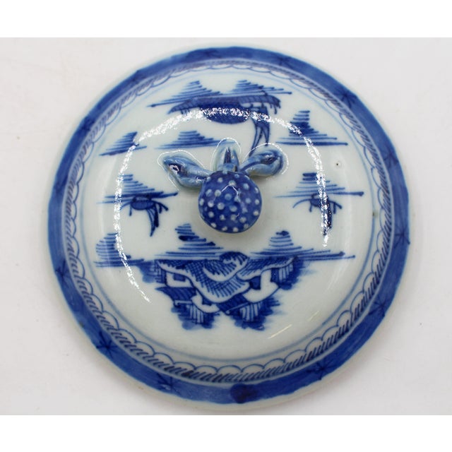 Late 18th-Early 19th Century Blue Canton Chinese Export Covered Posset Pot For Sale - Image 9 of 10