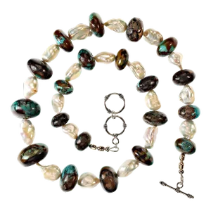 Necklace Hubei Turquoise Mixed With White Freshwater Pearl