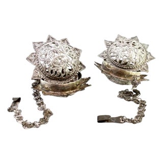 Silver Air Fresheners with Reliefs and Hanging Chains, Set of 2 For Sale