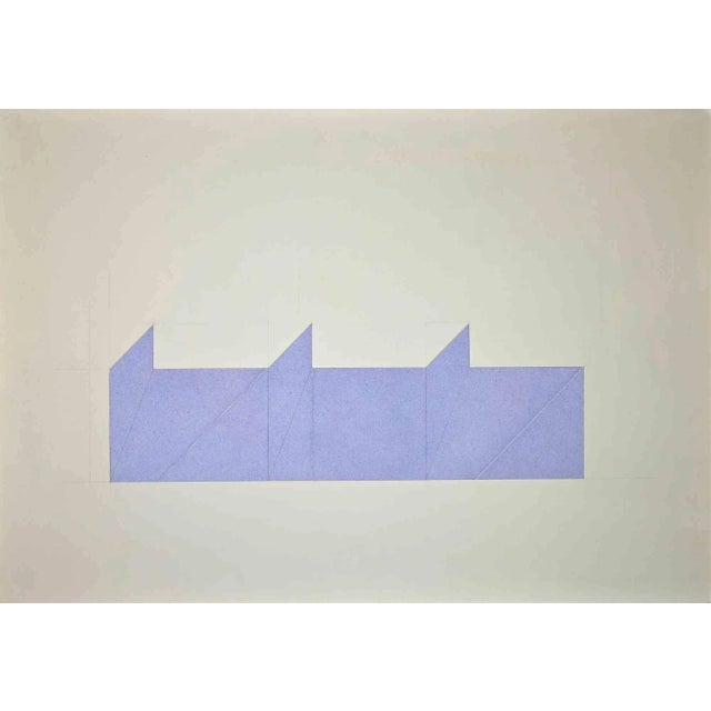 Rodolfo Aricò, Abstract Geometrical Scene, Mixed Media Print, 1970s For Sale