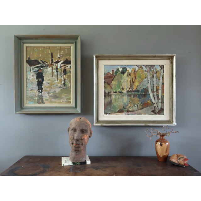 Mid-Century Modern Mid-Century Modern 'Autumn Reflections' Vintage Original Swedish Expressive Landscape Oil Painting, Framed For Sale - Image 3 of 11