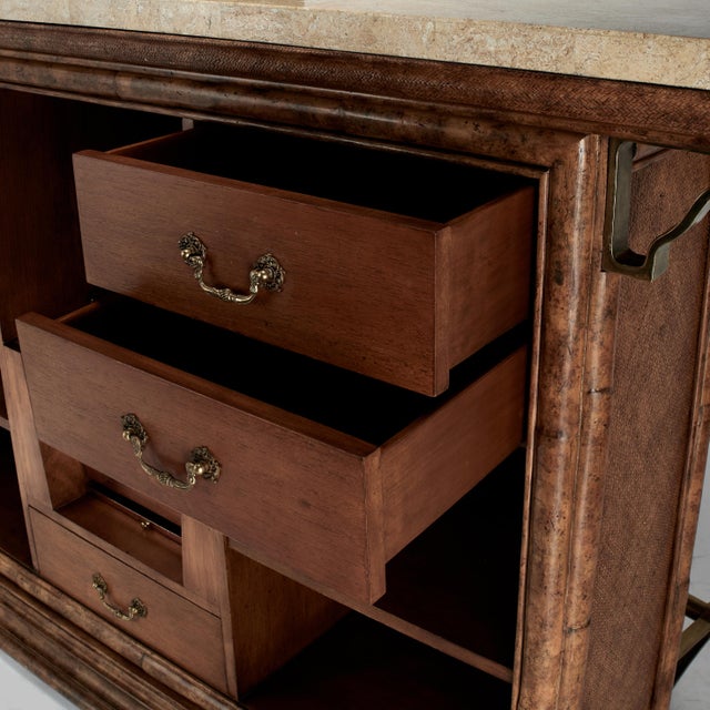 Vintage British Colonial Style Faux Bamboo and Grasscloth Bar For Sale - Image 10 of 14