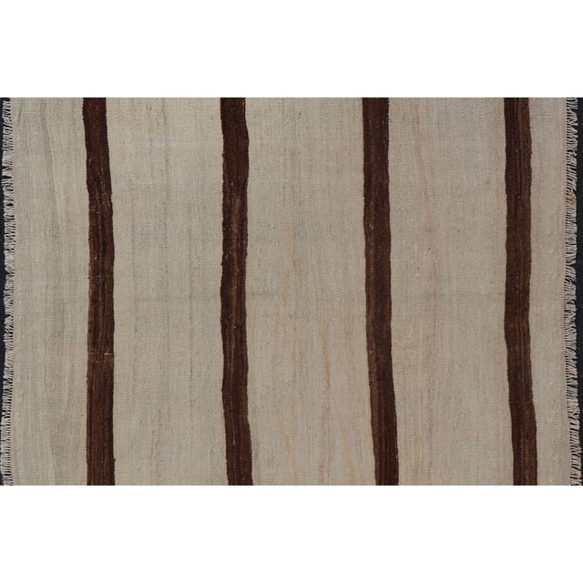Turkish Vintage Kilim Rug Ivory Beige With Brown Stripes Wool Flatweave For Sale In Atlanta - Image 6 of 10