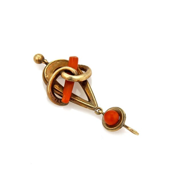 Contemporary Antique 14k Rose Gold & Coral Fancy Dangle Pendant For Sale - Image 3 of 3