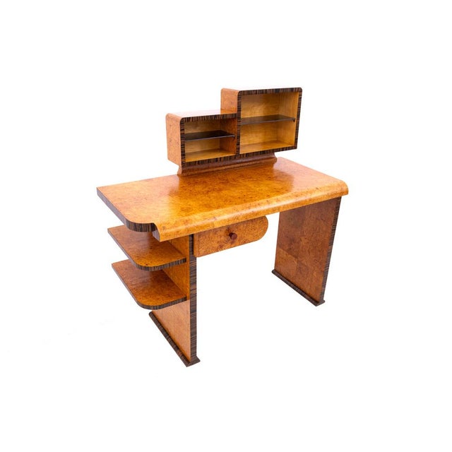 Wood Art Deco Desk with Extension, Poland, 1950s. After Renovation. For Sale - Image 7 of 11
