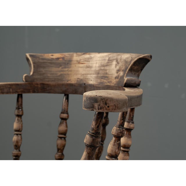 Antique English Elm Wood Captains Chair, 1890s For Sale - Image 15 of 18