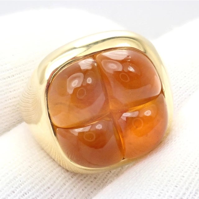 Late 20th Century Rare Authentic Pomellato Yellow Gold Large 4 Citrine Ring Sz 6.5 For Sale - Image 4 of 9